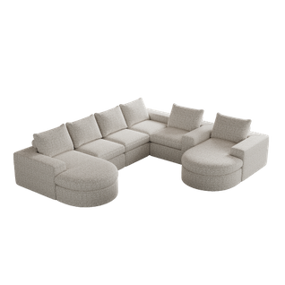 Lot De 2 Canapé modulable Méridienne, Incurvé, En Chenille Beige