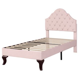 Lit Simple 90*200cm, Lit Enfant, Tête De Lit Réglable, Dossier Doux, Sommier, Velours, Rose