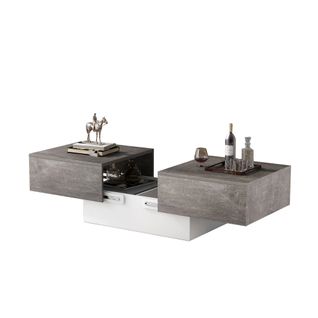 Table Basee 102*60*40cm, Table De Salon Extensible, 2 Tiroirs Coulissants, 2 Niches, Pb, Gris, Blanc