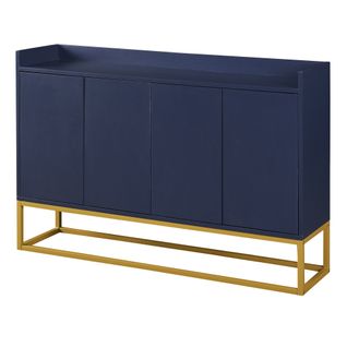 Buffet Moderne Minimaliste 120×30×80 Cm Avec 4 Portes, Panneaux De Particules, Mdf, Bleu Marine