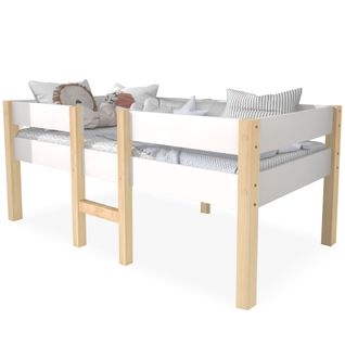 Lit Cabane 90x190 Cm Mezzanine Enfant Avec Protection Antichute - Bois Massif Blanc