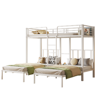 Lit Superposé 90x200 Cm - Lit Triple Avec Barrière De Protection - Métal - Blanc
