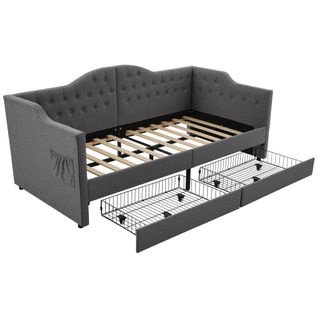 Lit Combiné 90 X 200 Cm - Lit Avec Accoudoirs En Nuage Et Rangement - Velours Gris