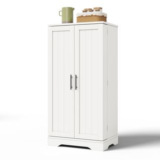 Armoire De Cuisine 120x60x40cm, Buffet Haut, LED, Étagères Réglables, 2 Portes, Mdf, Blanc
