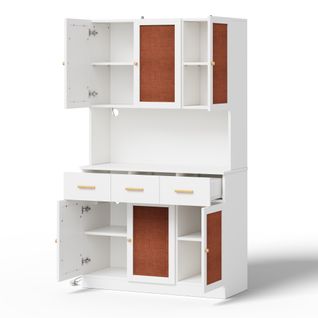 Armoire De Cuisine 105*43*182cm, Buffet De Cuisine, Prise, Porte, Tiroir, LED, Mdf, Blanc, Rouge
