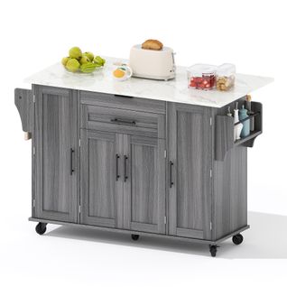 Îlot De Cuisine 136x70x92 Cm Avec Étagères Réglables, 2 Tiroirs, Étagère à Épices, Mdf Gris