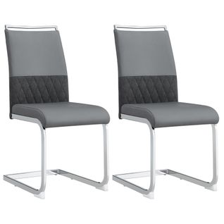 Lot De 2 Chaises 45x42x95cm, Pieds En Métal, Design Simple, Moderne, Pu+lin, Gris