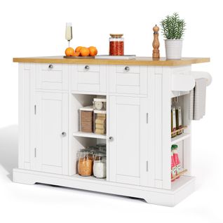 Buffet De Cuisine Rétractable 132x40(70)x87cm, Îlot De Cuisine, En Mdf, Blanc Et Bois