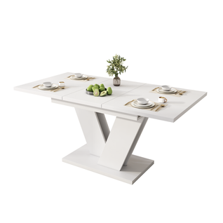 Table à Manger Extensible 120/160x80x75,5cm, Pour 4-6 Personnes, Pieds En V, Mdf, Blanc