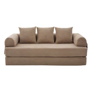 Canapé Convertible 200x94x67cm, Canapé Modulable, Poche Latérale, 3 Coussins, Velours Côtelé, Kaki