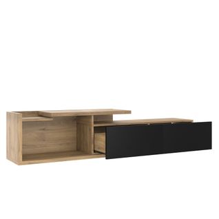 Meuble TV 133.5x40x45cm, 2-en-1, LED, 2 Tiroirs, Meuble Modulable, En Mdf, Couleur Bois Et Noir