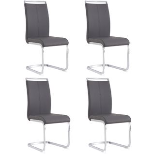 Lot De 4 Chaises 54x42x100cm, Pieds En Métal, Moderne, Dossier Haut, Pu, Gris