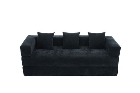 Canapé Modulable 198x79x60 Cm Avec Poches Latérales, Assemblage Diy, Chenille Noir