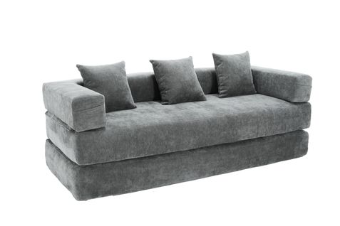 Canapé Modulable 198x79x60 Cm Avec Poches Latérales, Assemblage Diy, Chenille Gris