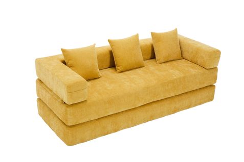 Canapé Modulable 198x79x60 Cm Avec Poches Latérales, Assemblage Diy, Chenille Jaune