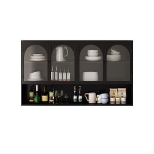 Armoire Murale120x23x70cm, 4 Portes En Verre,  Design Simple, Étagère, Fer+verre, Noir