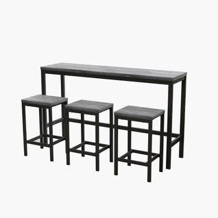 Ensemble De Salon, 1 Table, 3 Chaises, Moderne, Pieds En Métal, Mdf, Gris