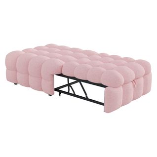 Lit Gigogne 183x76x42cm, Canapé-lit 2-en-1, Conception Pliante, Teddy, Métal Et Mdf, Rose