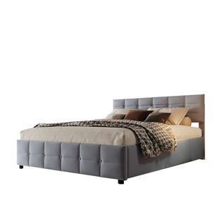 Lit Coffre Lit Double 180x200 Cm, Avec Tête De Lit Et Sommier, Velours Gris