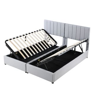 Lit Coffre Lit Double 180x200 Cm Convertible En Deux Lits Simples, Avec Rangement, Lin Gris