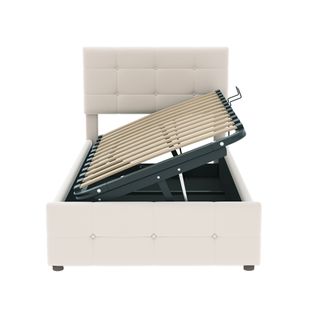 Lit Coffre 90x200 Cm, Lit Simple, Tête De Lit Réglable, Sommiers, En Velours Beige, Mdf Et Métal