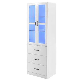Vitrine Moderne 60x40x200 Cm, LED, 3 Tiroirs, 2 Séparateurs, Panneaux De Particules Et Mdf, Blanc