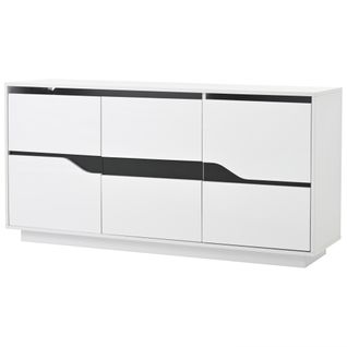 Buffet Moderne 140x40x70 Cm, LED, Étagères Réglables, Panneaux De Particules, Blanc Et Noir