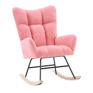 Fauteuil Rocking-chair 95.7x61.4x90.9cm, Fauteuil à Bascule, Dossier Haut, Accoudoirs, Teddy, Rose