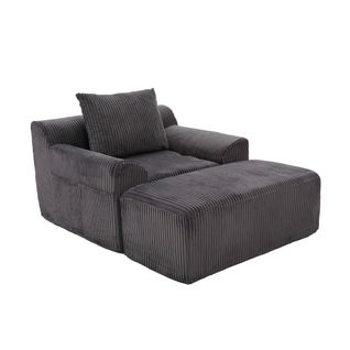 Fauteuil 147x110x67cm, Repose-pied, Poches, Assise, Base à Ressort, Velours Côtelé Gris Foncé