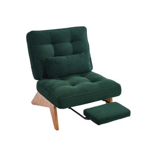 Fauteuil 127x73x90cm, Coussin Inclus, Pieds En Bois, Dossier Réglable, En Velours Côtelé, Vert