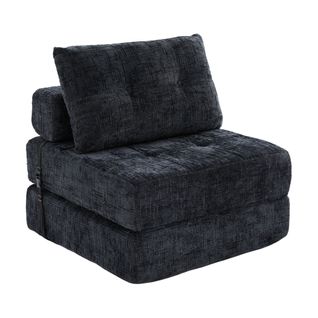 Fauteuil Convertible 79x79x57cm, 2 En 1, Dossier Et Coussins Doux, Mousse, Chenille, Noir