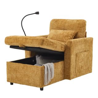 Fauteuil 125x84.5x87cm, Poches Latérales, Dossier Régalable, Support Pour Téléphone, Chenille, Jaune