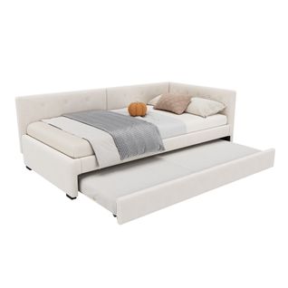 Lit Gigogne Enfant 90x200 Cm+ 90x190 Cm, Canapé-lit, Sommiers, Style Minimaliste, Velours Beige