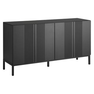 Buffet Minimaliste Moderne 145x41,5x80 Cm Avec Quatre Portes, Mdf Noir