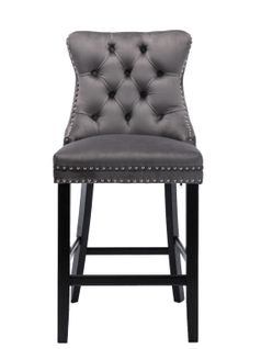 Tabourets De Bar En Velours 49,5 X 60 X 103,5 Cm, Lot De 2, Pieds En Bois, Gris