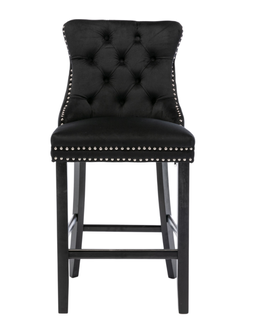 Tabourets De Bar En Velours 49,5 X 60 X 103,5 Cm, Lot De 2, Pieds En Bois, Noir