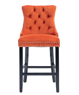 Tabouret De Bar En Velours 49,5 X 60 X 103,5 Cm, Lot De 2, Pieds en bois massif noir, Orange