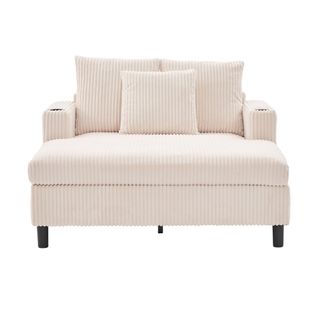 Méridienne 2 Places Avec Ports USB Et Éclairage LED, Porte-gobelets Latéraux - Velours - Beige