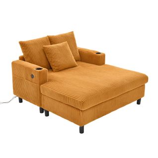 Méridienne 2 Places Avec Ports USB Et Éclairage LED, Porte-gobelets Latéraux - Velours - Jaune