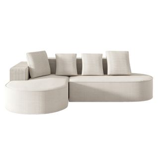 Canapé compressé sans structure en velours côtelé, combiné en L, assise profonde- Blanc