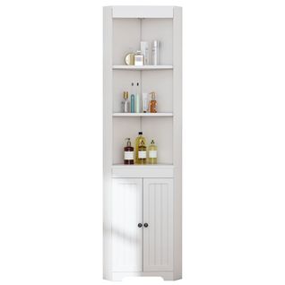 Meuble De Salle De Bain 2 Portes Avec Étagère Ajustable - Mdf Robuste - Blanc - 49.5x35x170 Cm