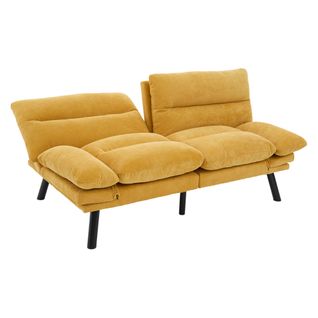 Canapé 2 Places - Dossier Réglable - Accoudoirs Confortables - Tissu Chenille - Métal - Jaune