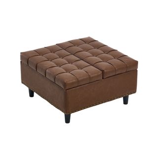 Banc Coffre 75x75x41 Cm, Coussin D'assise S'ouvrant Des 2 Côtés, Tissu En Pu Brun