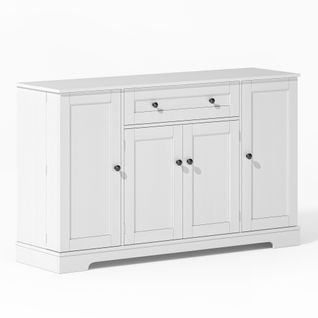 Îlot De Cuisine 138x40x85 Cm Avec Étagères Réglables, Un Tiroir, Quatre Portes, Mdf Blanc