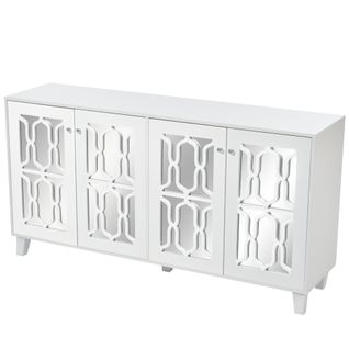 Buffet Moderne 160x 40x84 Cm Avec 4 Portes Et Poignées En Cristal, Étagères Réglables, Mdf Blanc