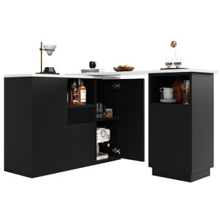 Bar 210x30x100,9cm, 4 Portes, 1 Tiroirs, Moderne, Motif Marbre, Pivotante, Mdf, Noir+blanc
