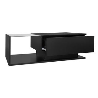 Table Basse Moderne 100x50x32 Cm Avec Plateau En Verre, Éclairage LED, 1 Tiroir, Aggloméré Noir