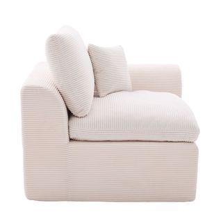 Canapé 1 Place Moderne, Housse Amovible, Coussin Inclus, Mousse Rembourrée, Velours Côtelé, Beige