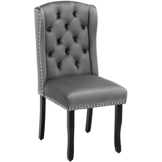 Chaises De Salle à Manger, Lot De 2, Velours Capitonné, Dossier Haut, Pieds Chêne Massif, Gris