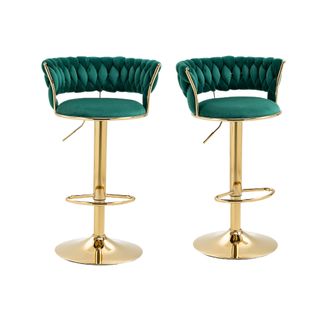 Lot De 2 Tabourets De Bar Pivotantes 360° Réglables En Hauteur, Velours Doux, Moderne, Vert